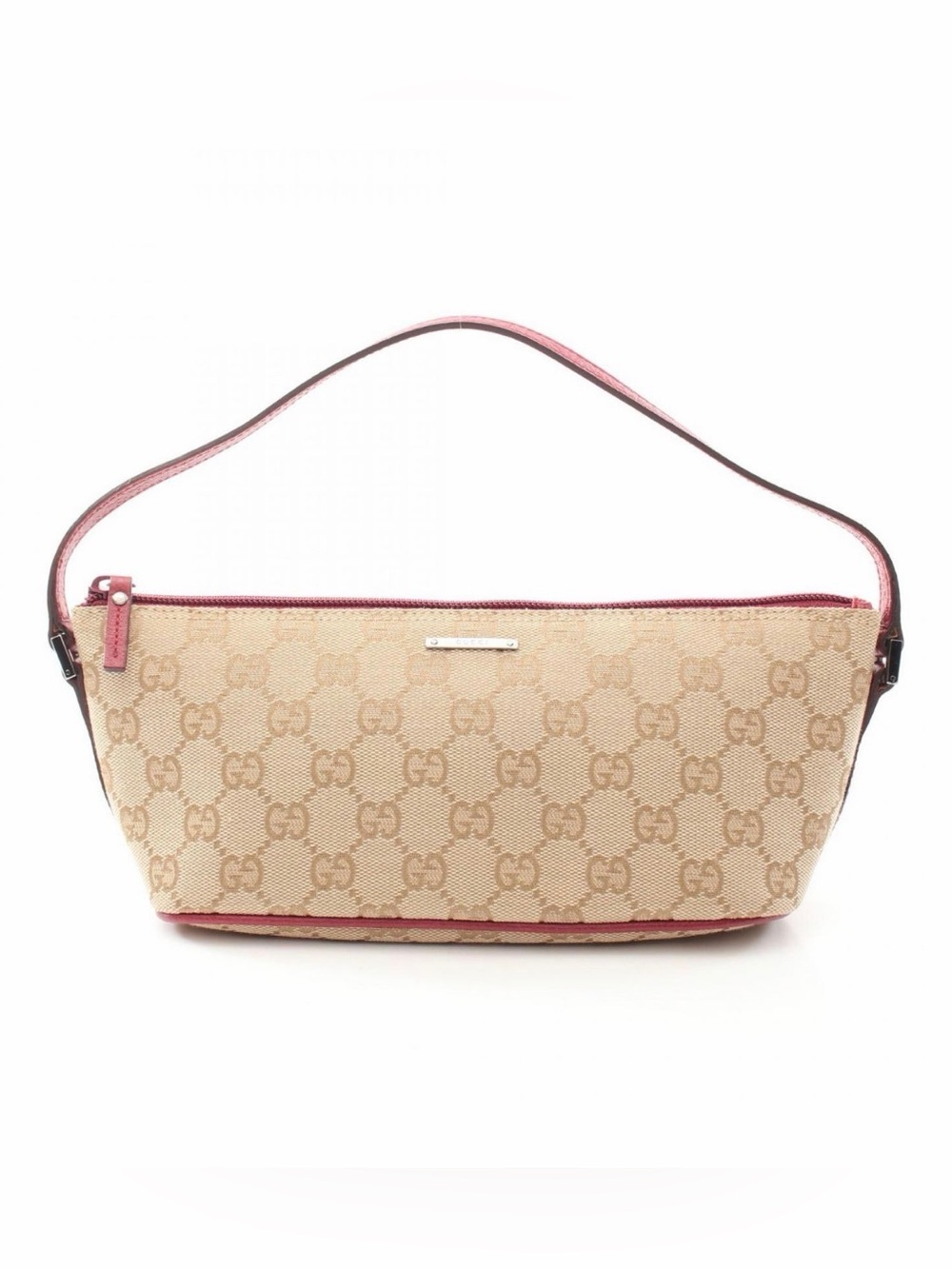 Gucci GG Canvas Boat Bag/ Vintage /Pochette / Shoulder Mini Bag/ Red Leather